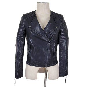 TopShop Moto Faux Leather Jacket Size 4 Quilted Zip Pockets Zipper Sleeves Black
